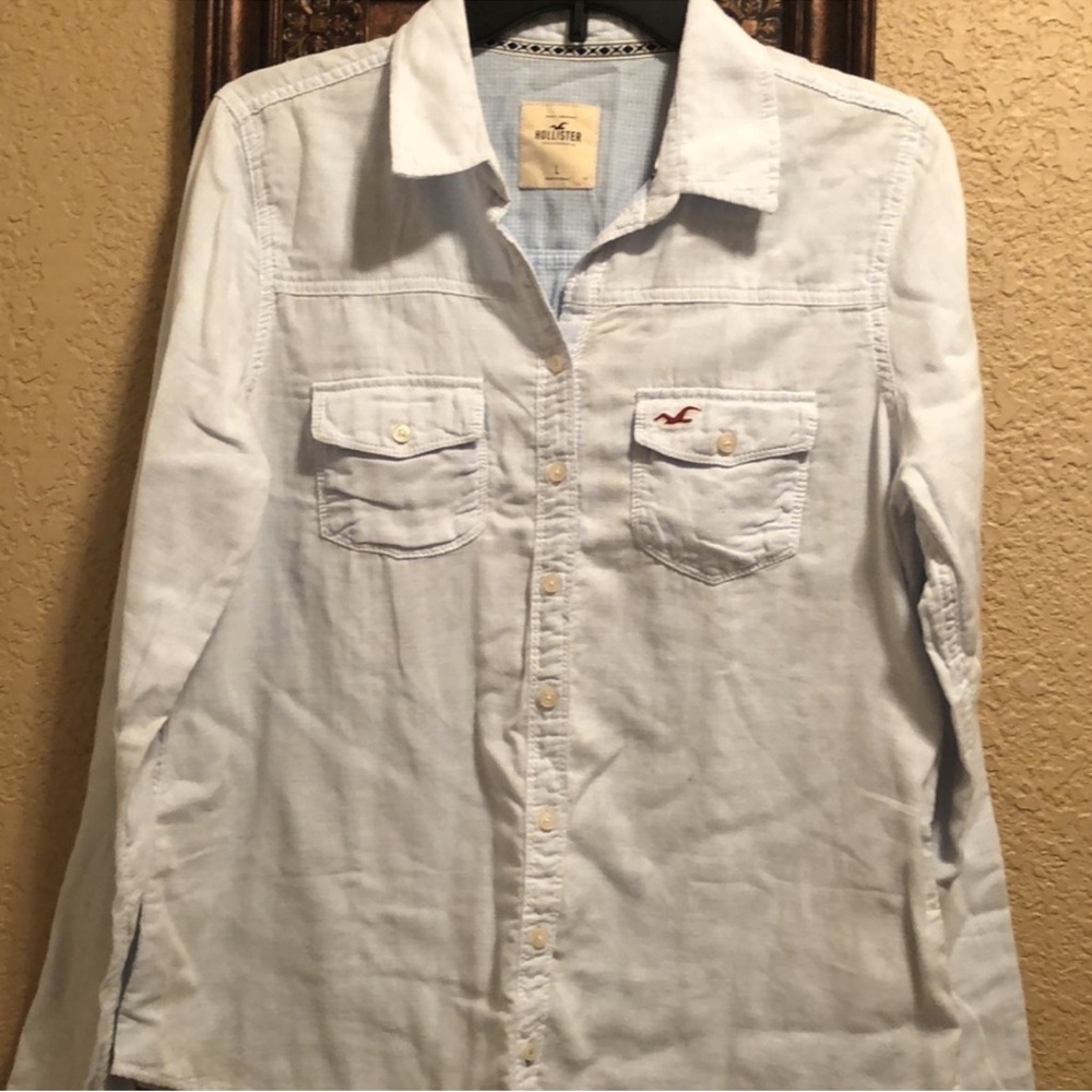NWT Vintage Hollister long sleeve button up shirt. Light blue. Super Soft. Large - Picture 3 of 14